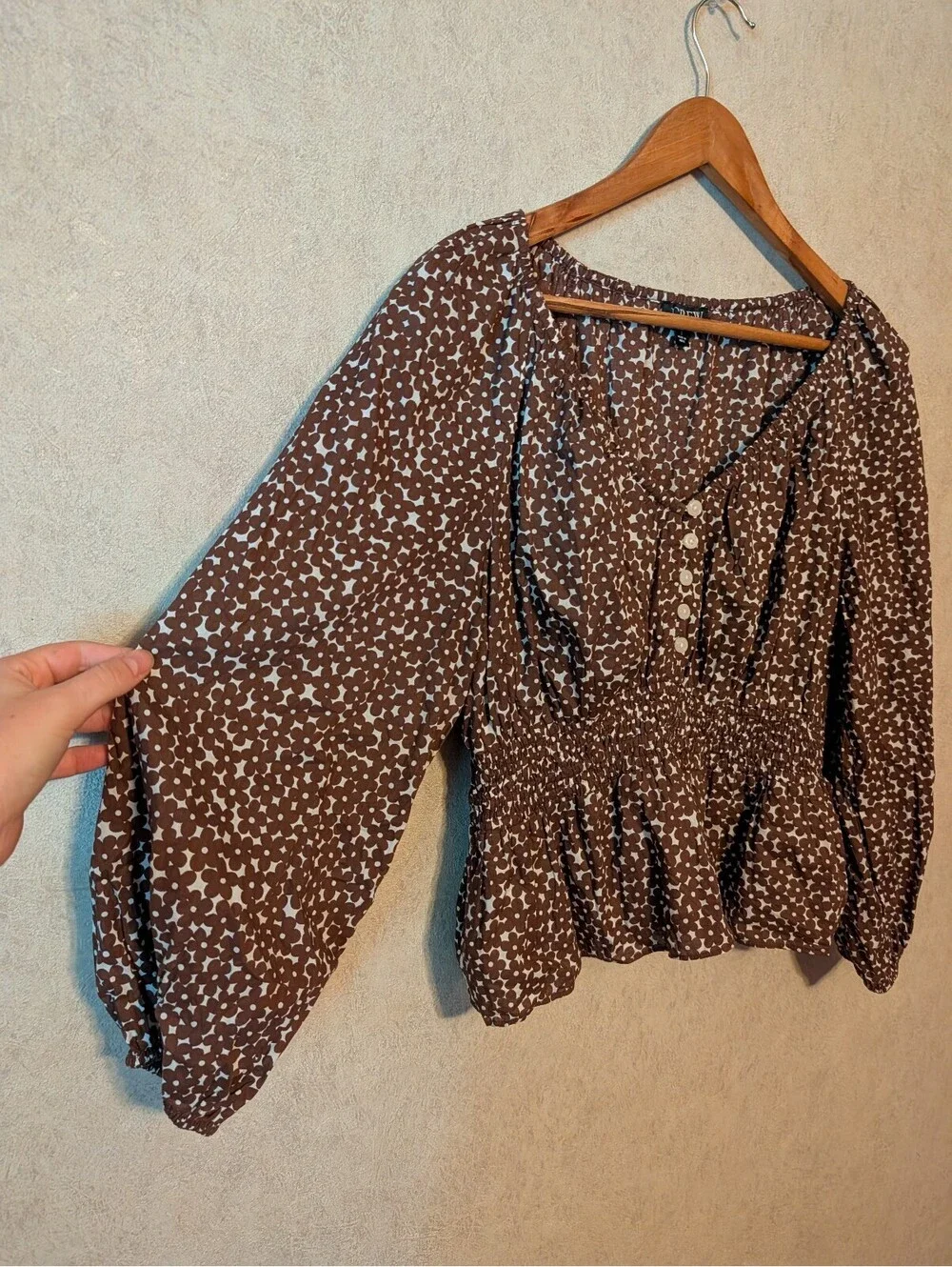 J CREW brown cream floral long sleeve blouse sz S